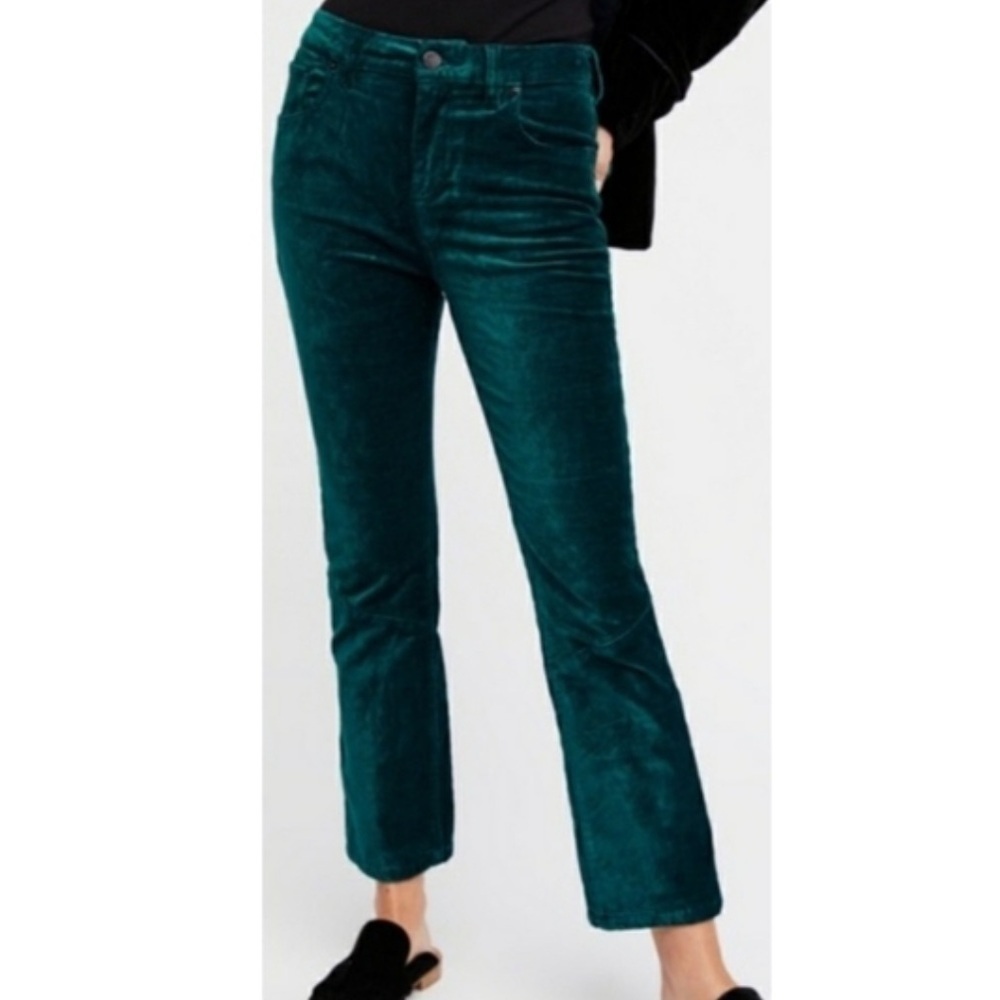 Free People Emerald Green Velvet Flare Cropped Pants Size 27 S2